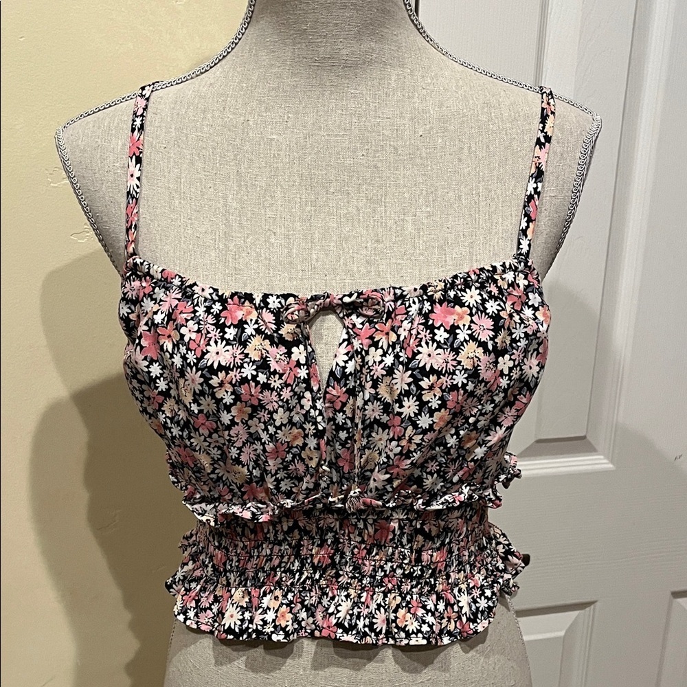 Wild Fable Floral Smocked Crop Top - Pink and Black
